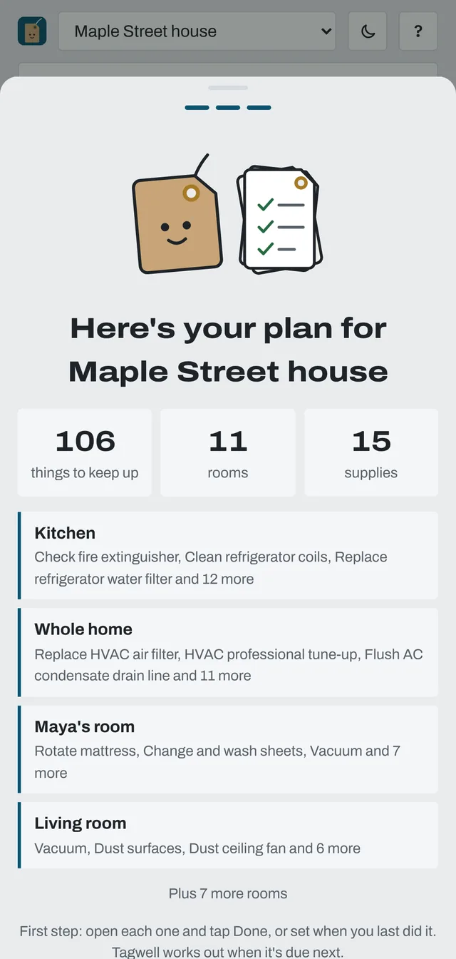 Tagwell building a home plan with 89 things to keep up across 10 rooms